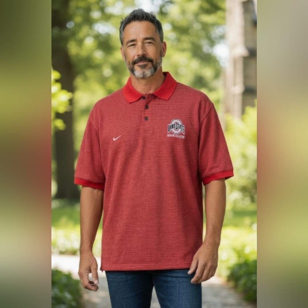 Nike Osu Buckeyes Men's Size Large Polo Team Gear Heavy Knit University Wear